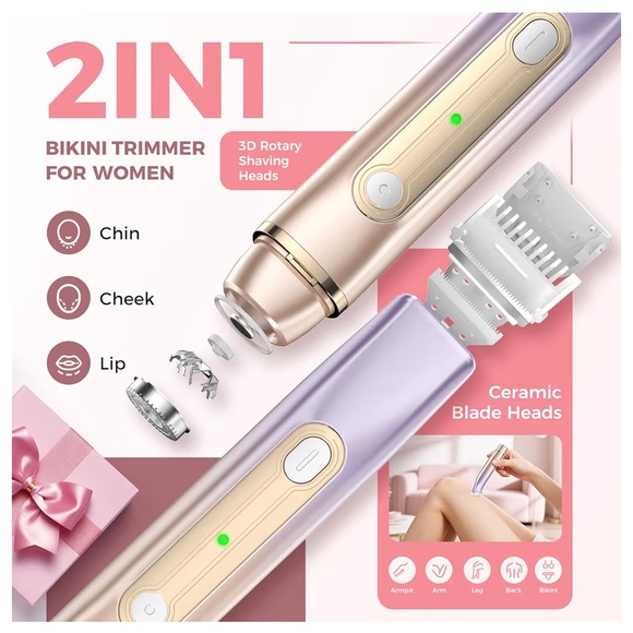 2-in-1 Bikini Trimmer for Women, Dual Head Electric Razor, IPX7 Waterproof - Picture 2 of 11